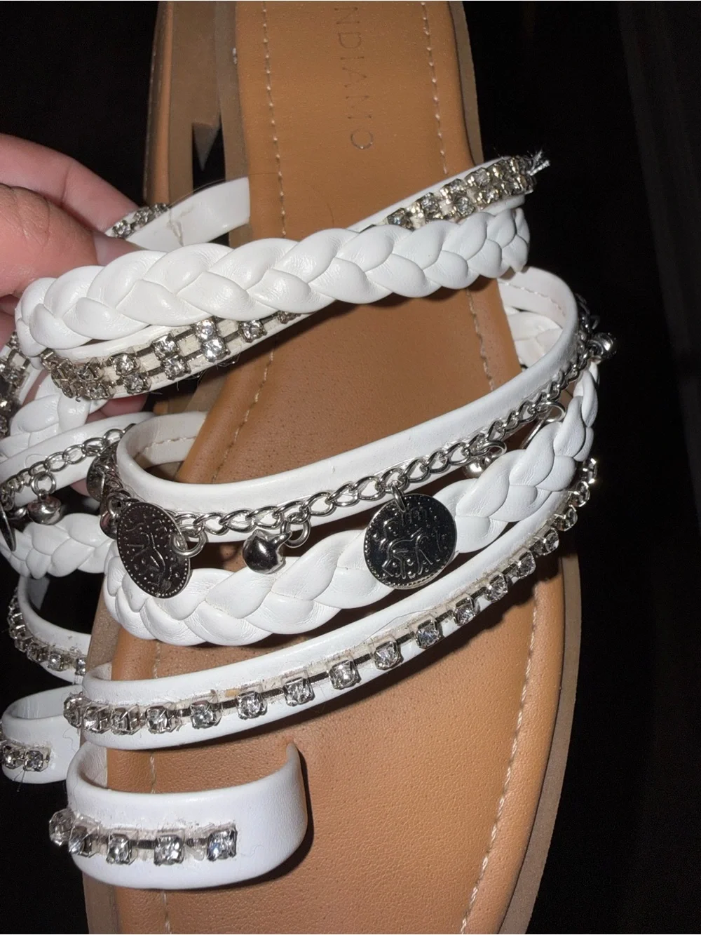 White Braided Gem-Trim Women’s Slide Sandals